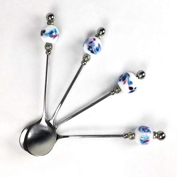 Susan Boyce Four Spoon Set in White with Blues - Image 2